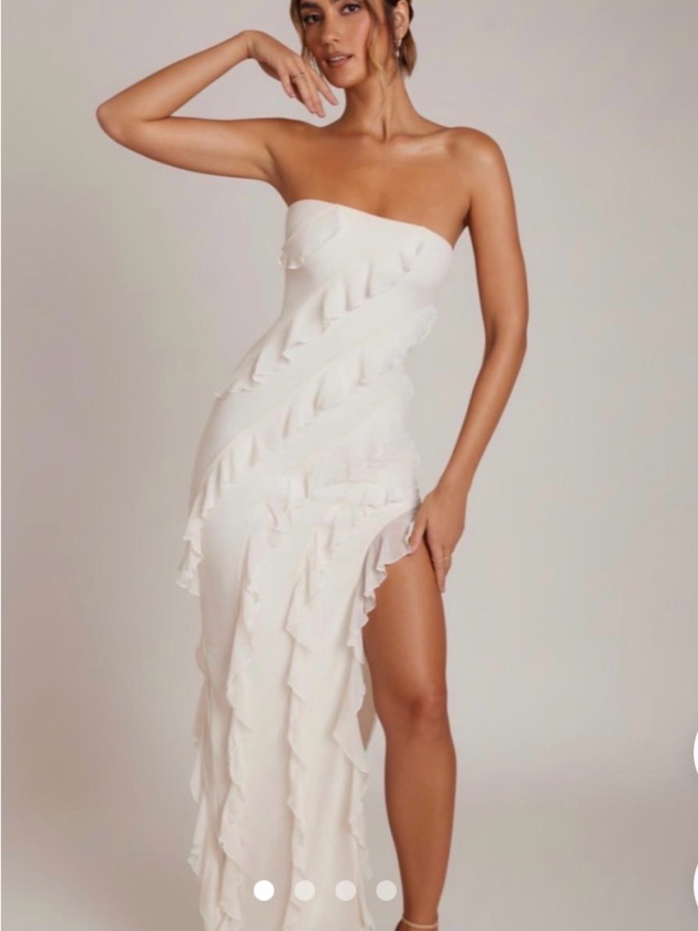 Oh Polly White Strapless Ruffle Maxi Dress